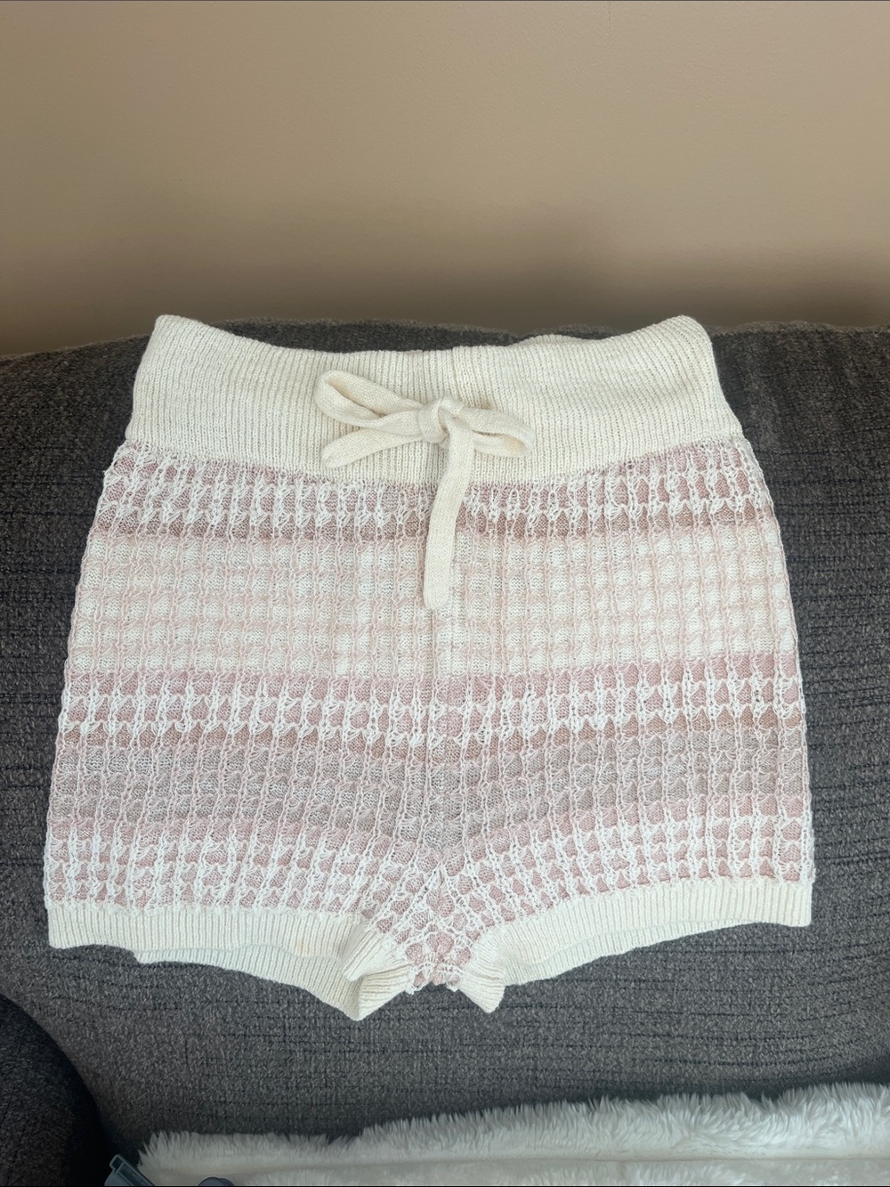 Vintage Havana Cream and Blush Knit High Waist Lounge Shorts